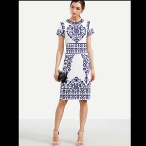Porcelain Print Fitted Dress
